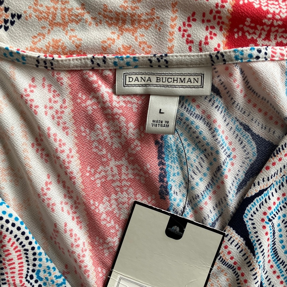 Dana Buchman Boho Maxi Dress Cream Multi Color Geometric Print Flowy Size L NWOT - Picture 6 of 14